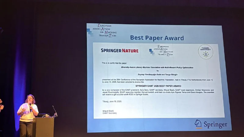 Best Paper Award for Zeynep Yirmibeşoğlu Balal at EAMT 2026